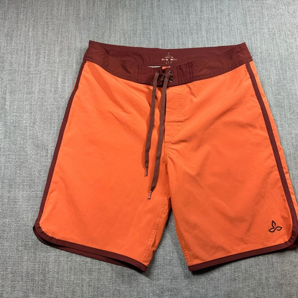 Prana Board Shorts Mens 32 Orange Burgundy  UPF‎ 50 Recycled Surf Swim
